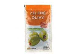 Globus Zelené olivy s paprikovou pastou 180g Globus Zelené olivy s paprikovou pastou 180g